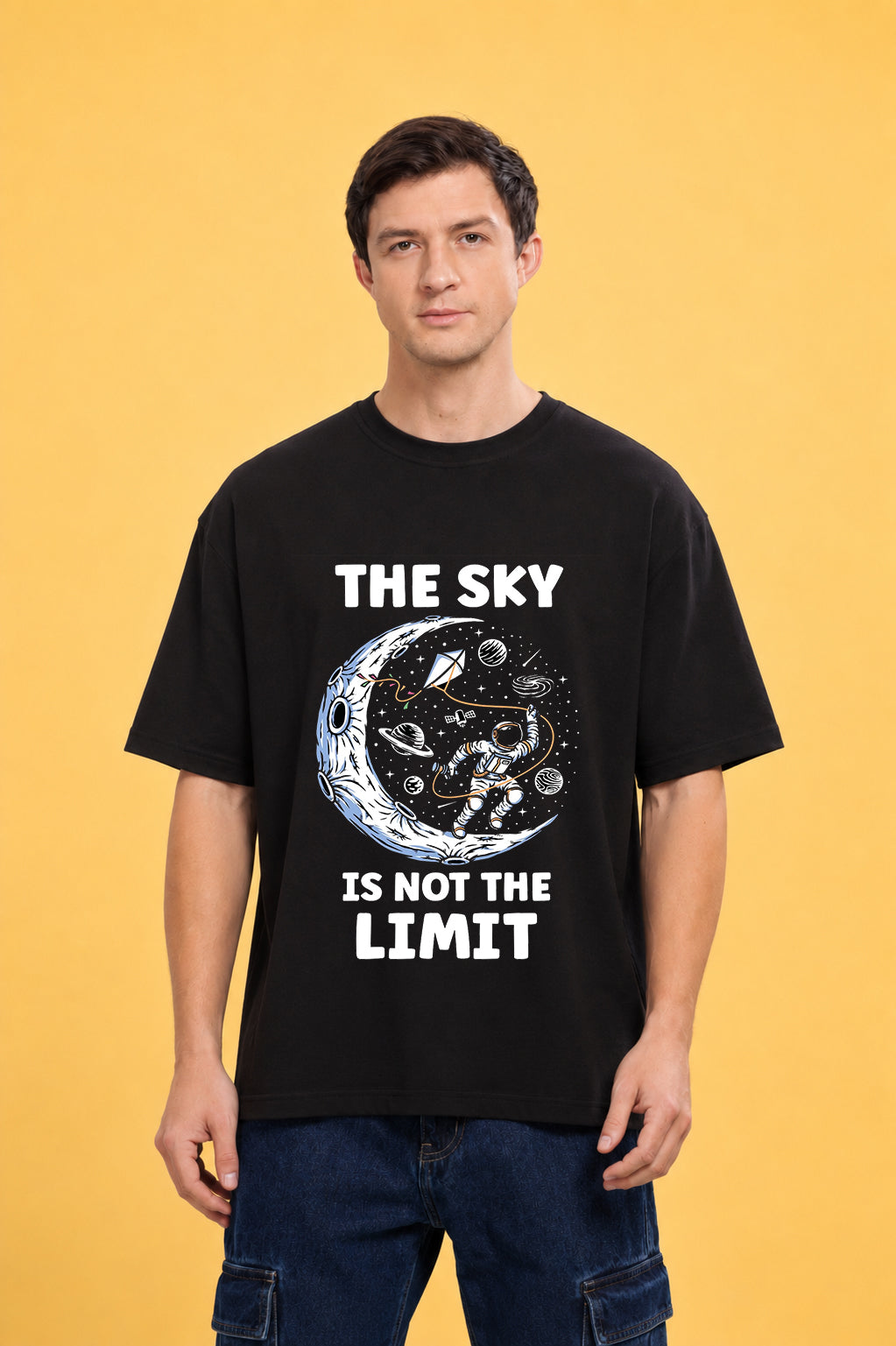Faltu.co The Sky Is the Limit Men’s Printed Oversized Baggy Fit Rich Soft Cotton Fabric T-shirt