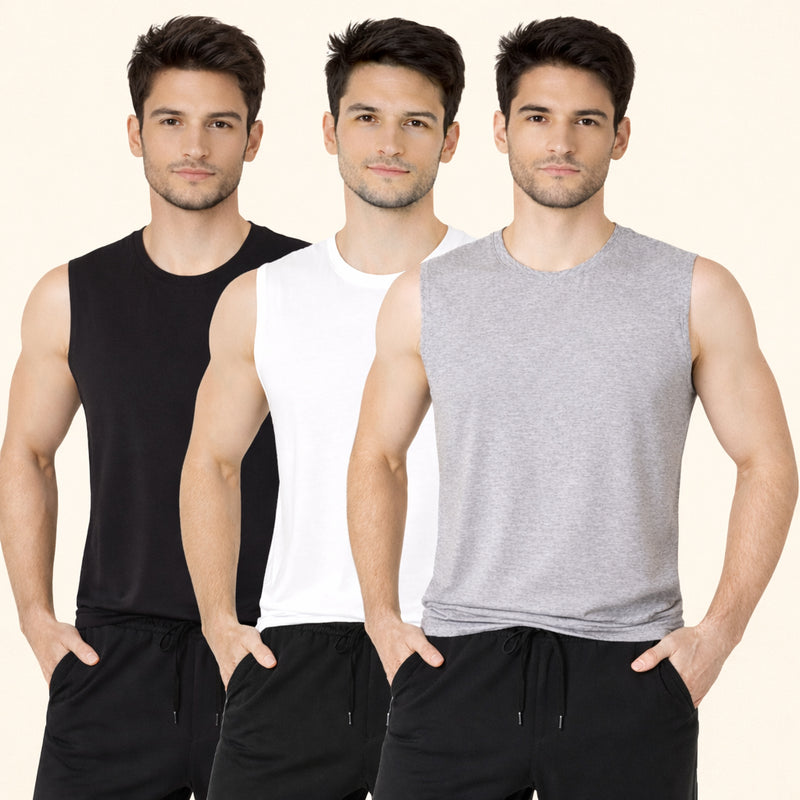 Faltu.co Pack of 3 Multicolour Men Cotton Gym Vest Breathable Sleeveless Sando