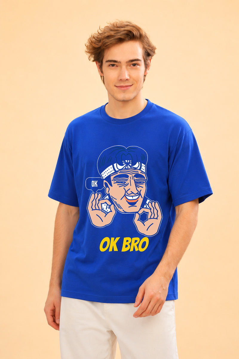 Faltu.co Ok Bro Men’s Printed Oversized Baggy Fit Rich Soft Cotton Fabric T-shirt