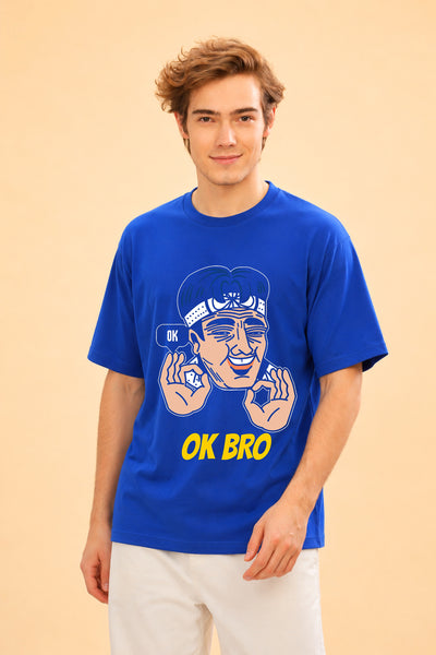 Faltu.co Ok Bro Men’s Printed Oversized Baggy Fit Rich Soft Cotton Fabric T-shirt