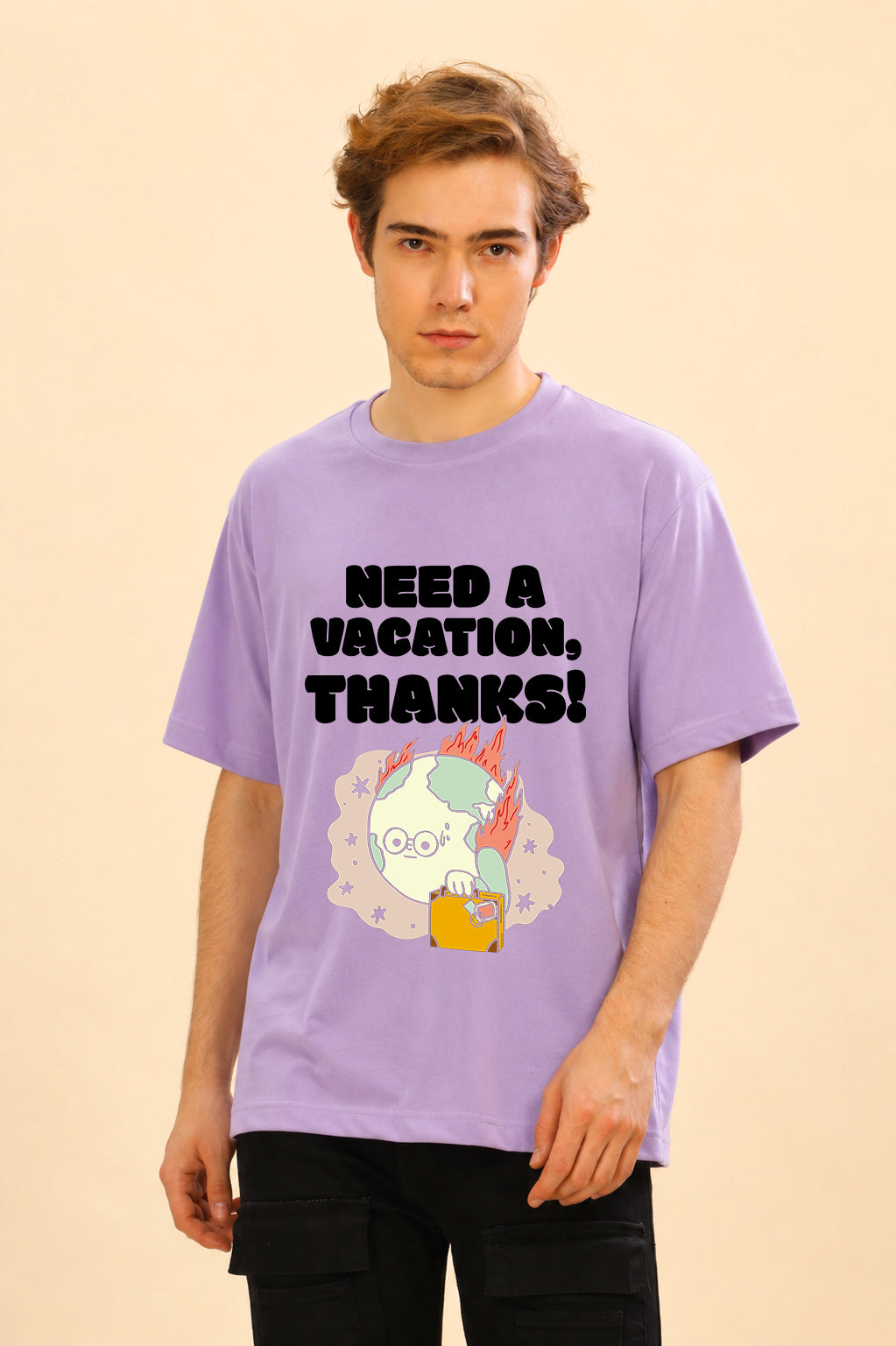 Faltu.co Need A Vacation Thanks Men’s Printed Oversized Baggy Fit Rich Soft Cotton Fabric T-shirt