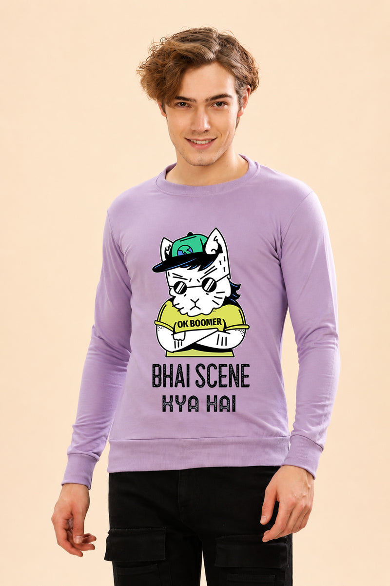 Faltu.co Bhai Kya Scene Hai Printed Men’s Full Sleeve Premium Pure Cotton Sweatshirt