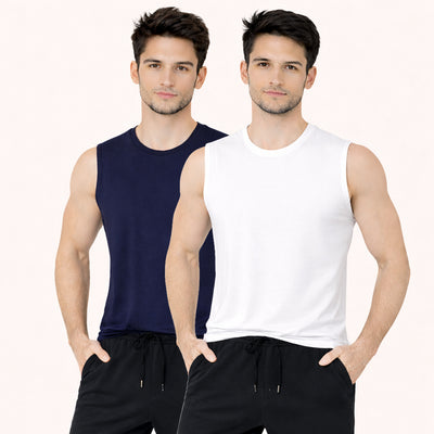Faltu.co Pack of 2 Multicolour Men Cotton Gym Vest Breathable Sleeveless Sando