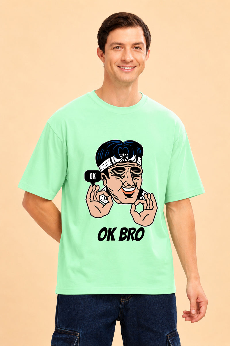 Faltu.co Ok Bro Men’s Printed Oversized Baggy Fit Rich Soft Cotton Fabric T-shirt