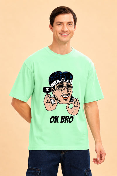 Faltu.co Ok Bro Men’s Printed Oversized Baggy Fit Rich Soft Cotton Fabric T-shirt