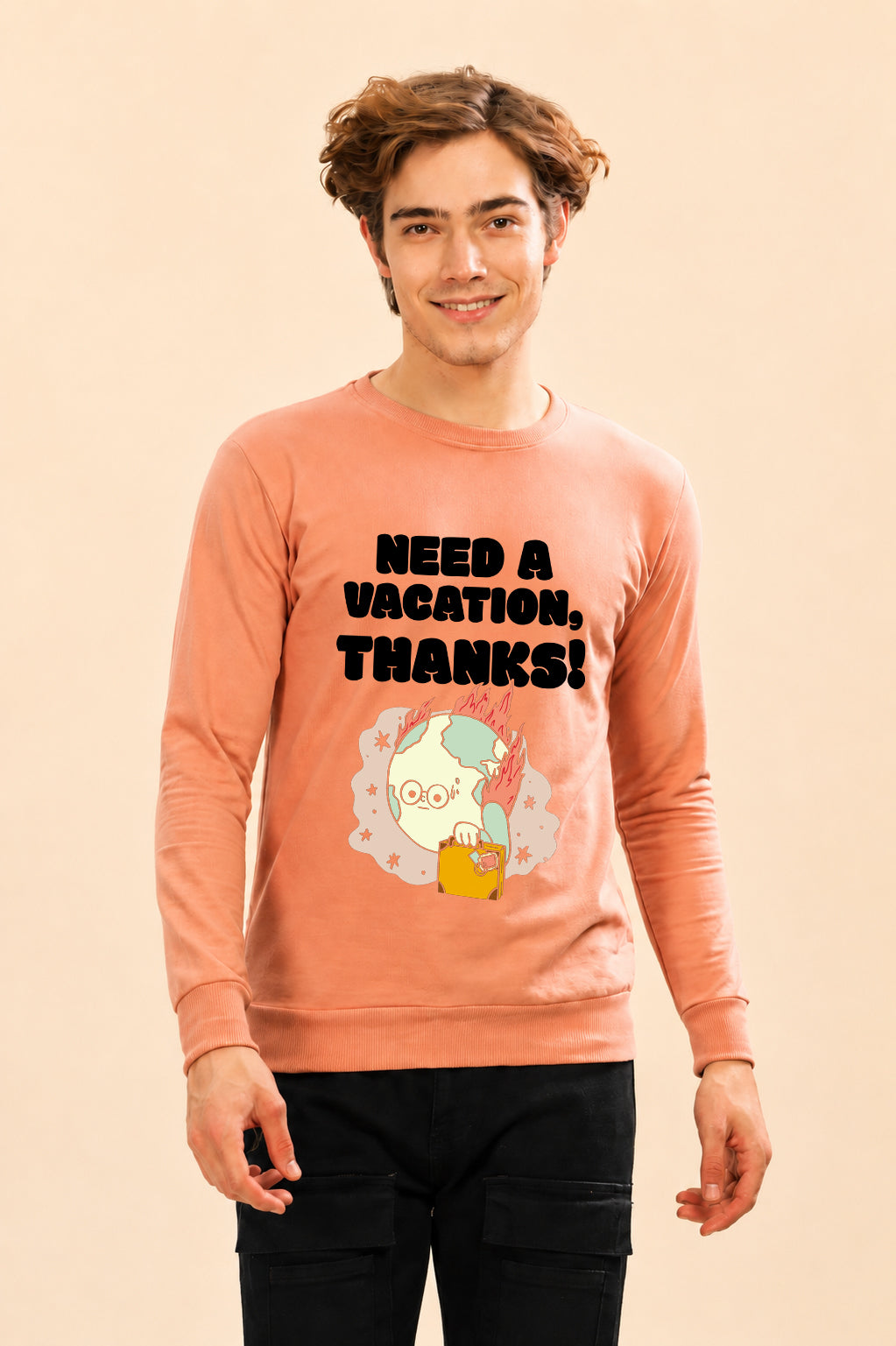 Faltu.co Need A Vacation Thanks Printed Men’s Full Sleeve Premium Pure Cotton Sweatshirt