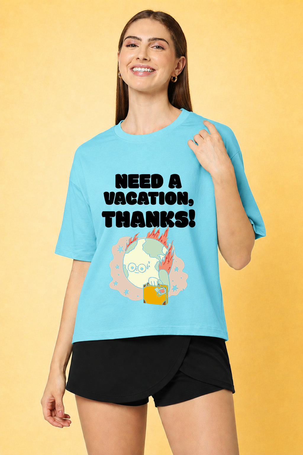 Need A Vacation Thanks Printed Oversized Baggy Loose Fit T-Shirt