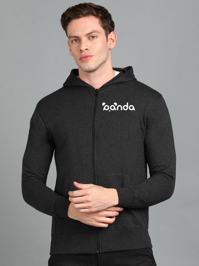 Panda Printed Men Winter Full Sleeve Zipper Hooded Hoodie with 2 Kangaroo Pockets