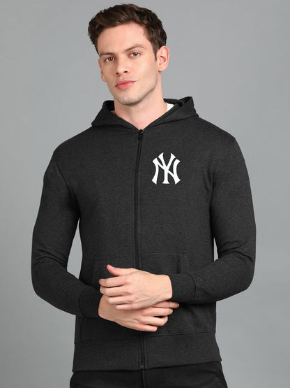 Nyc Printed Men Winter Full Sleeve Zipper Hooded Hoodie with 2 Kangaroo Pockets
