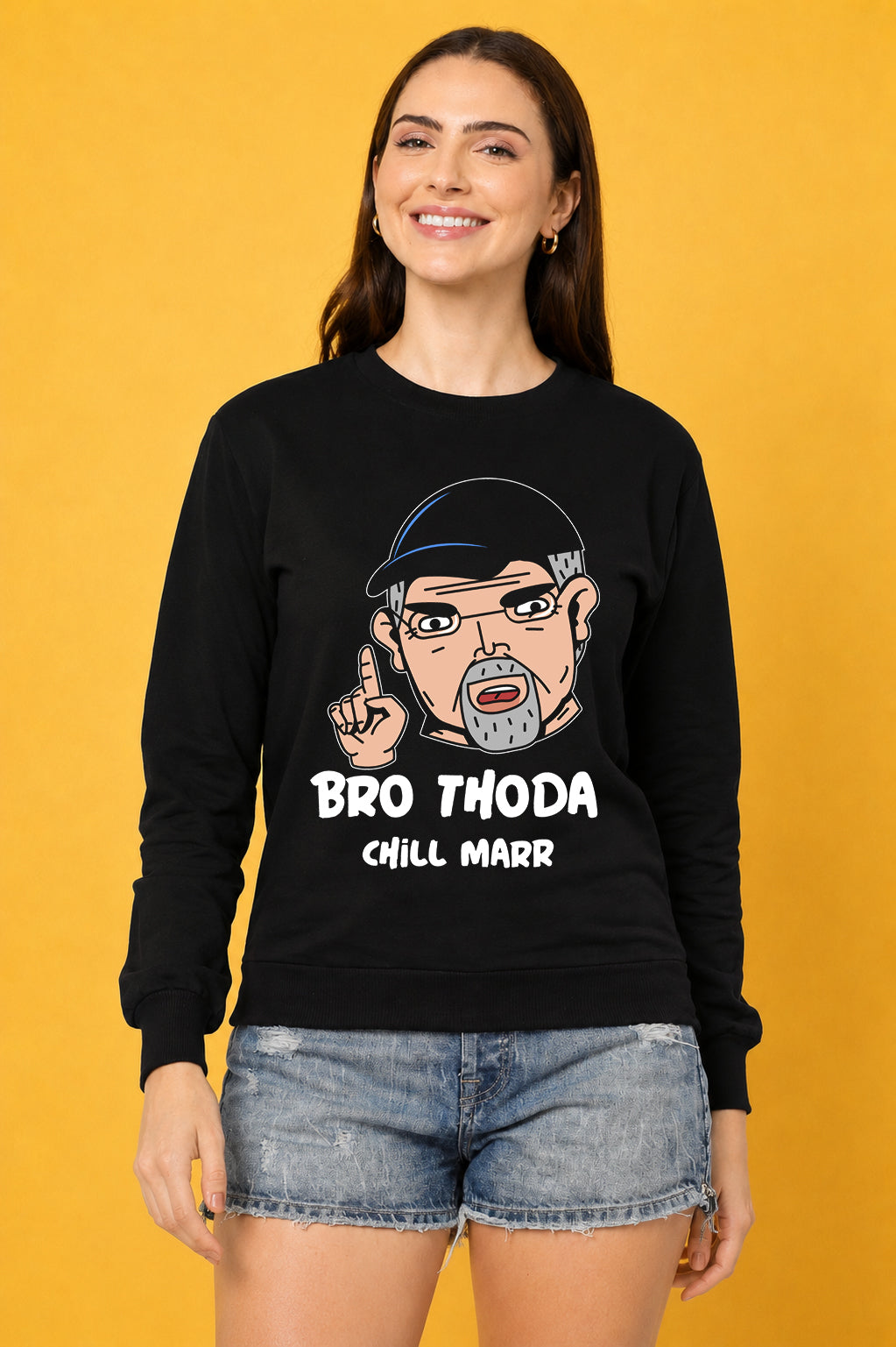Bro Thoda Chill Kar Printed Women’s Cozy & Stylish Full Sleeve Pastel Colour Sweatshirt