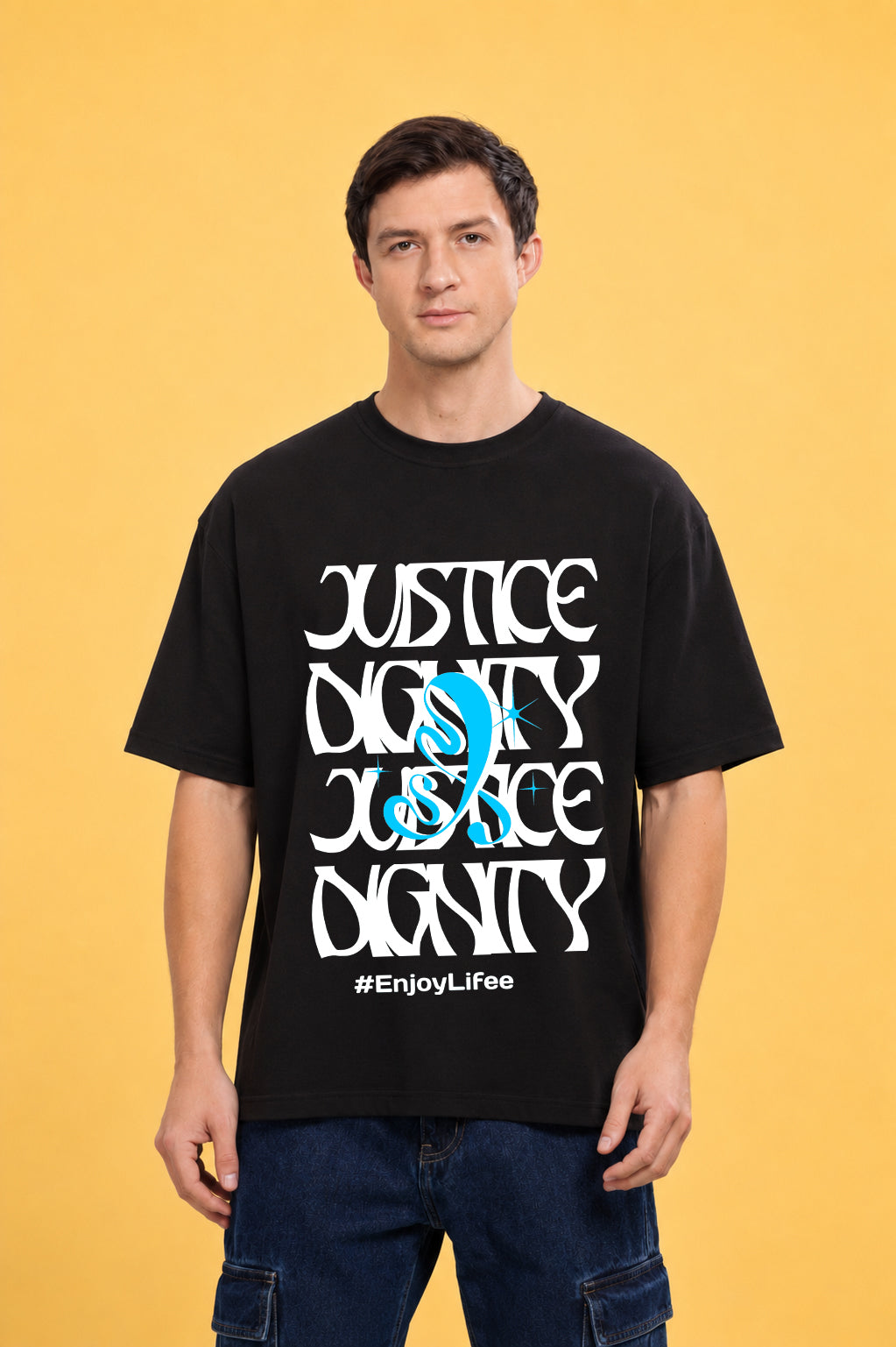 Faltu.co Justice Dignity Men’s Printed Oversized Baggy Fit Rich Soft Cotton Fabric T-shirt