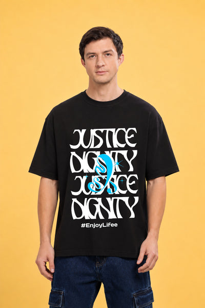 Faltu.co Justice Dignity Men’s Printed Oversized Baggy Fit Rich Soft Cotton Fabric T-shirt