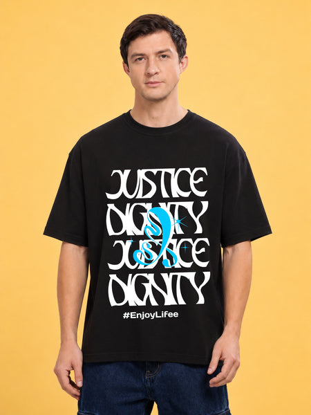 Faltu.co Justice Dignity Men’s Printed Oversized Baggy Fit Rich Soft Cotton Fabric T-shirt