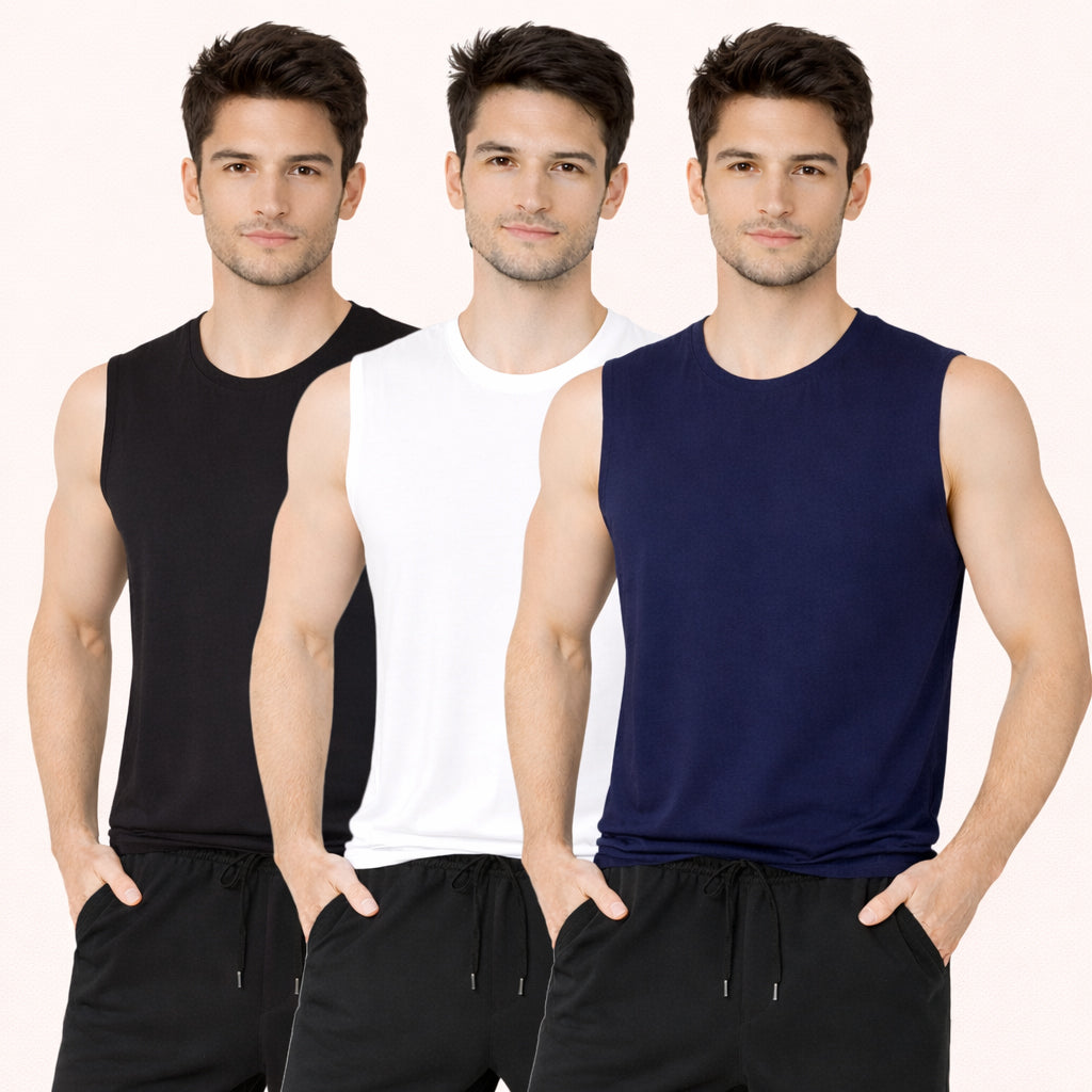 Faltu.co Pack of 3 Multicolour Men Cotton Gym Vest Breathable Sleeveless Sando