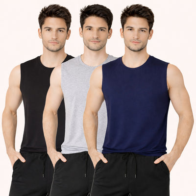 Faltu.co Pack of 3 Multicolour Men Cotton Gym Vest Breathable Sleeveless Sando