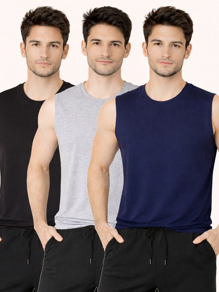Faltu.co Pack of 3 Multicolour Men Cotton Gym Vest Breathable Sleeveless Sando