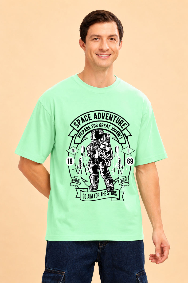 Faltu.co Space Adventure Men’s Printed Oversized Baggy Fit Rich Soft Cotton Fabric T-shirt