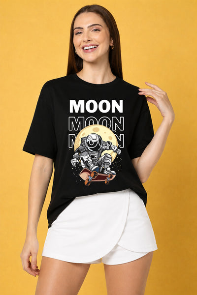 Moon Printed Oversized Baggy Loose Fit T-Shirt