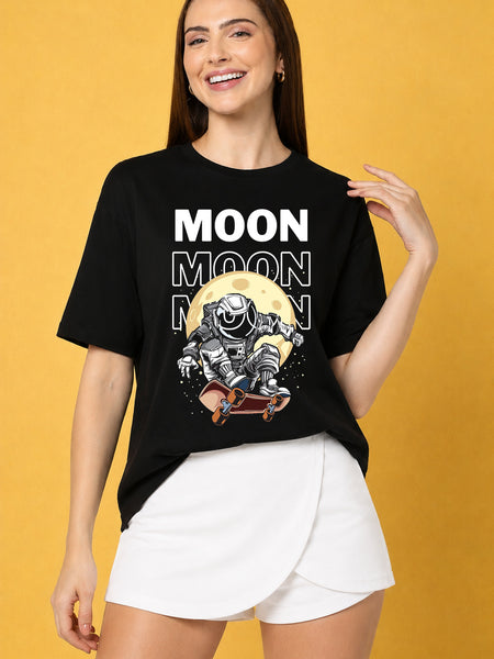 Moon Printed Oversized Baggy Loose Fit T-Shirt