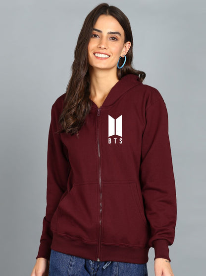 Women's Cotton Full Zipper Sweatshirt Hoodies with Kangaroo Pocket Winter Wear Hooded Neck Sweatshirt