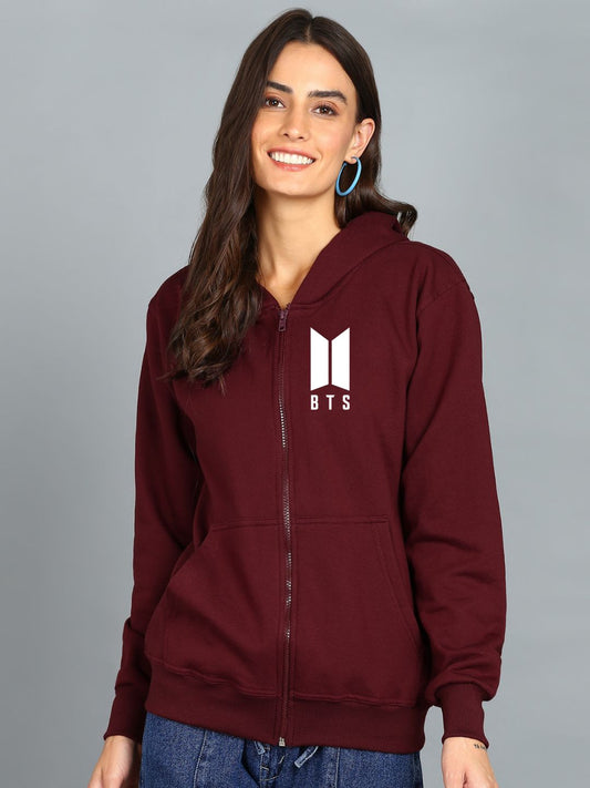 Women's Cotton Full Zipper Sweatshirt Hoodies with Kangaroo Pocket Winter Wear Hooded Neck Sweatshirt