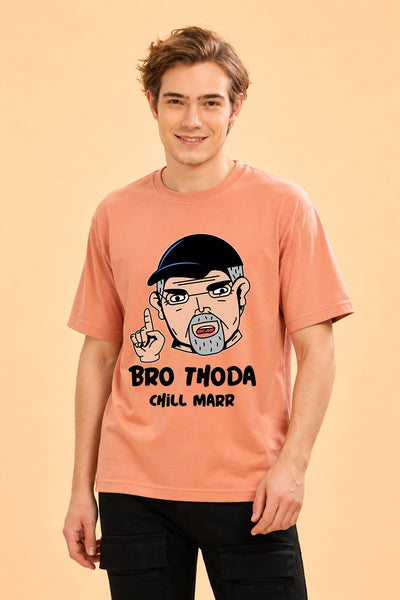 Faltu.co Bro Thoda Chill Kar Men’s Printed Oversized Baggy Fit Rich Soft Cotton Fabric T-shirt