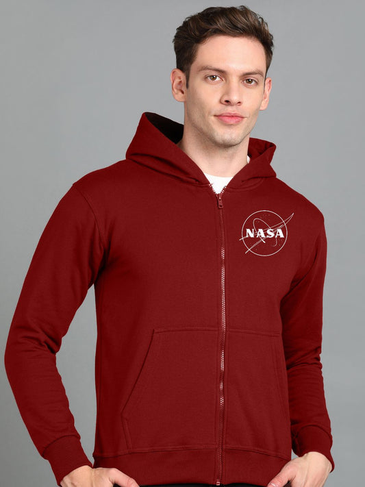 Nasa Printed Men Winter Full Sleeve Zipper Hooded Hoodie with 2 Kangaroo Pockets