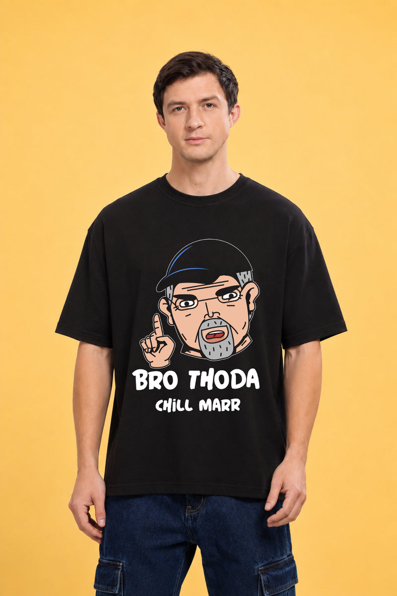 Faltu.co Bro Thoda Chill Kar Men’s Printed Oversized Baggy Fit Rich Soft Cotton Fabric T-shirt