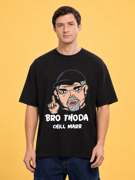 Faltu.co Bro Thoda Chill Kar Men’s Printed Oversized Baggy Fit Rich Soft Cotton Fabric T-shirt