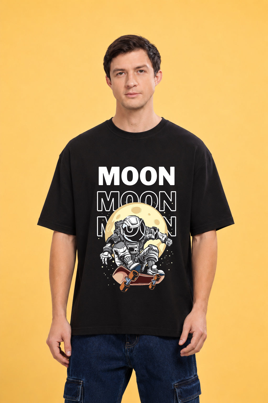 Faltu.co Moon Men’s Printed Oversized Baggy Fit Rich Soft Cotton Fabric T-shirt