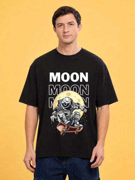 Faltu.co Moon Men’s Printed Oversized Baggy Fit Rich Soft Cotton Fabric T-shirt
