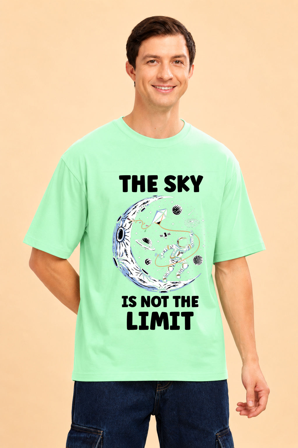 Faltu.co The Sky Is the Limit Men’s Printed Oversized Baggy Fit Rich Soft Cotton Fabric T-shirt
