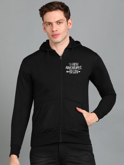 Travel Printed Men Winter Full Sleeve Zipper Hooded Hoodie with 2 Kangaroo Pockets