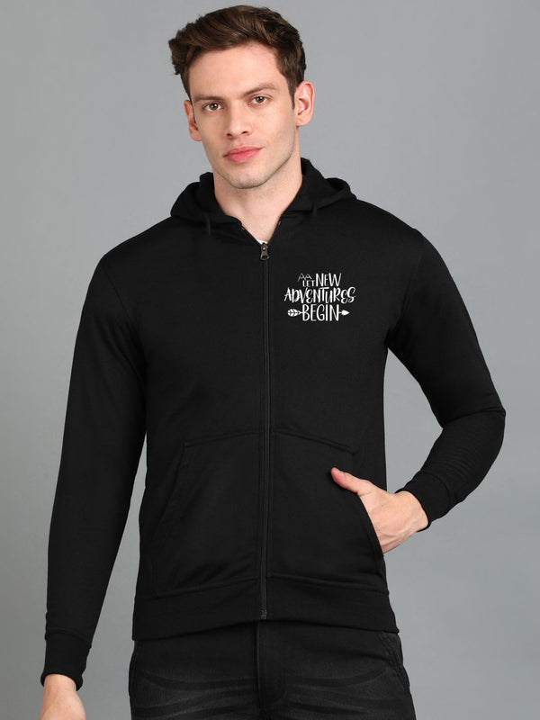 Travel Printed Men Winter Full Sleeve Zipper Hooded Hoodie with 2 Kangaroo Pockets