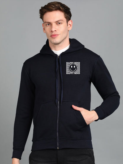 Happy Mind Printed Men Winter Full Sleeve Zipper Hooded Hoodie with 2 Kangaroo Pockets