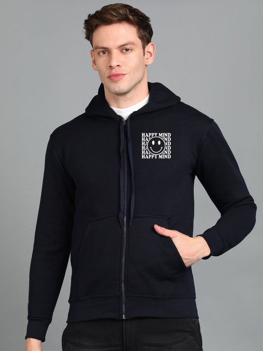 Happy Mind Printed Men Winter Full Sleeve Zipper Hooded Hoodie with 2 Kangaroo Pockets