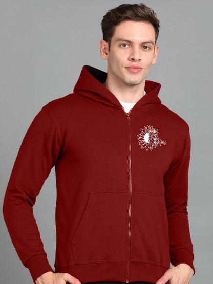 Sunshine Printed Men Winter Full Sleeve Zipper Hooded Hoodie with 2 Kangaroo Pockets