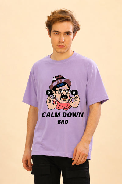 Faltu.co Calm Down Bro Men’s Printed Oversized Baggy Fit Rich Soft Cotton Fabric T-shirt