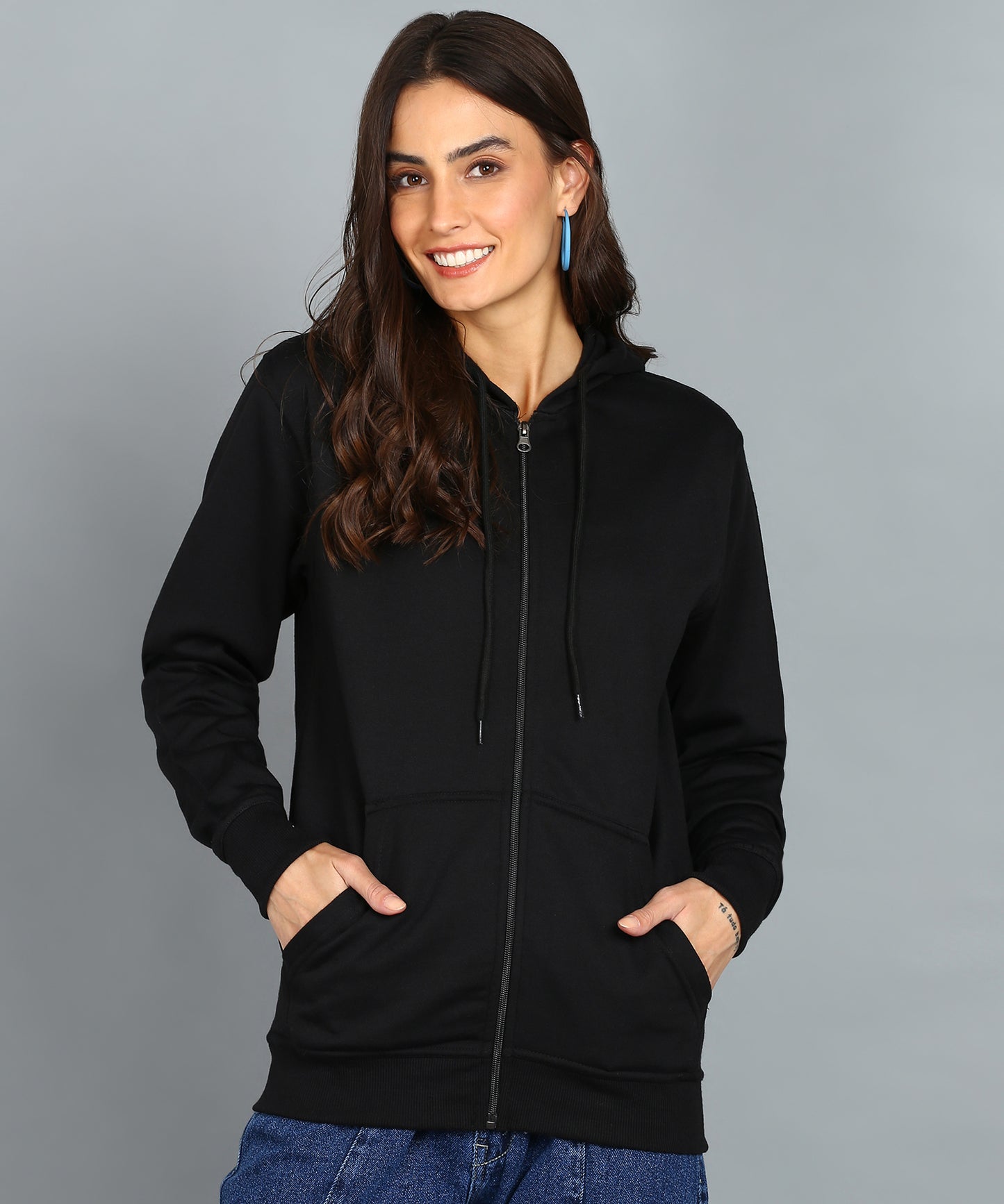 Women’s Plain Zipper Hooded Hoodie Stylish & Comfortable