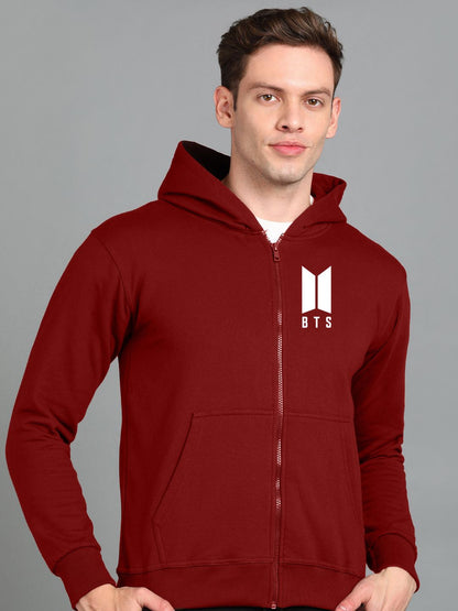 Printed Men Winter Full Sleeve Zipper Hooded Hoodie with 2 Kangaroo Pockets