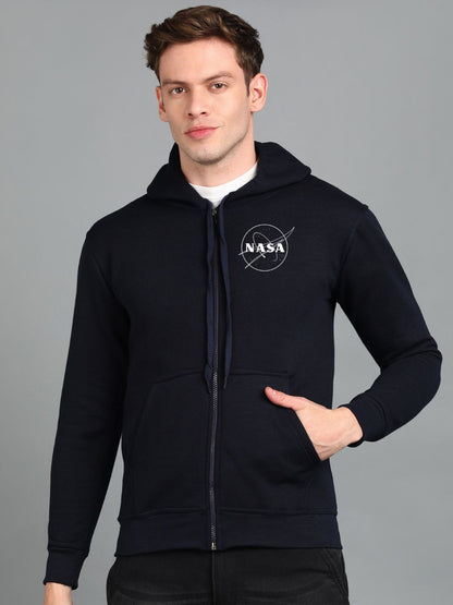 Nasa Printed Men Winter Full Sleeve Zipper Hooded Hoodie with 2 Kangaroo Pockets