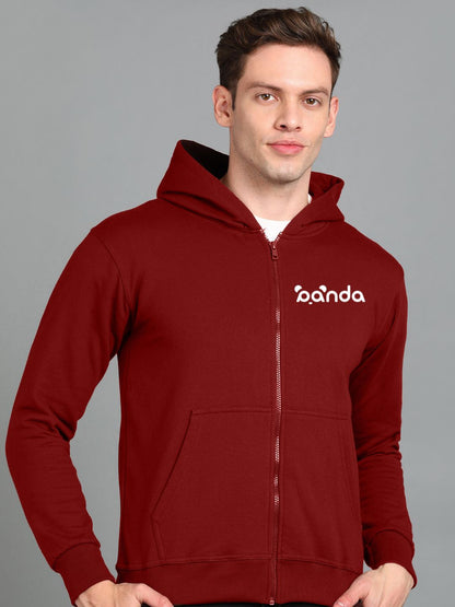 Panda Printed Men Winter Full Sleeve Zipper Hooded Hoodie with 2 Kangaroo Pockets