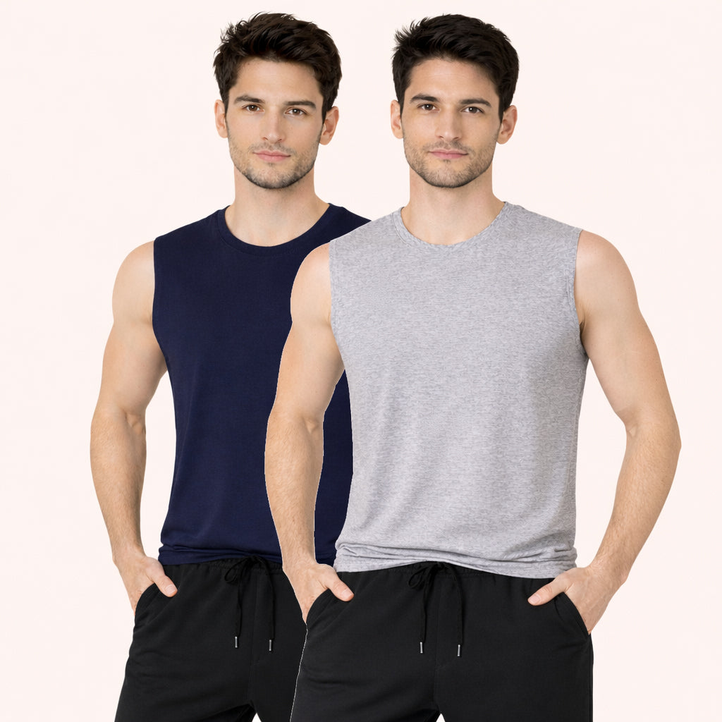 Faltu.co Pack of 2 Multicolour Men Cotton Gym Vest Breathable Sleeveless Sando