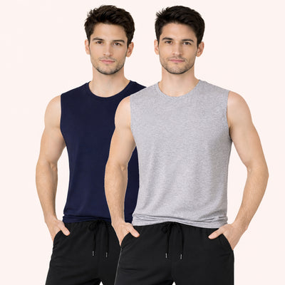Faltu.co Pack of 2 Multicolour Men Cotton Gym Vest Breathable Sleeveless Sando