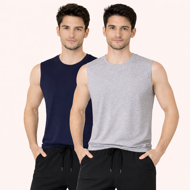 Faltu.co Pack of 2 Multicolour Men Cotton Gym Vest Breathable Sleeveless Sando