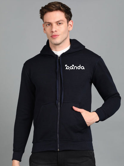 Panda Printed Men Winter Full Sleeve Zipper Hooded Hoodie with 2 Kangaroo Pockets