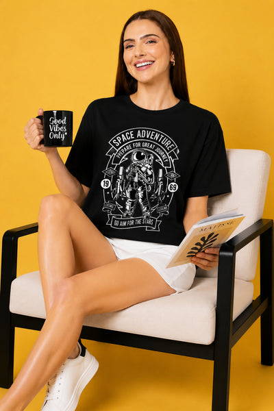 Space Adventure Printed Oversized Baggy Loose Fit T-Shirt