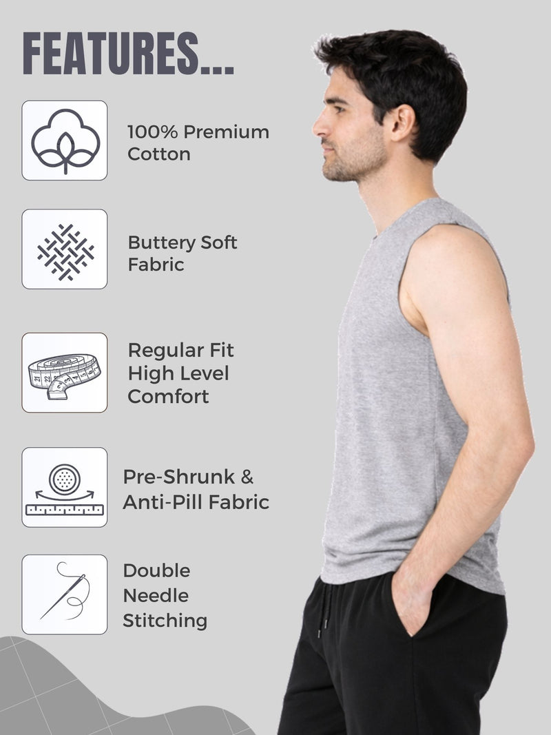 Faltu.co Pack of 2 Multicolour Men Cotton Gym Vest Breathable Sleeveless Sando