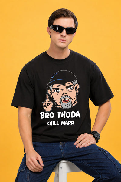 Faltu.co Bro Thoda Chill Kar Men’s Printed Oversized Baggy Fit Rich Soft Cotton Fabric T-shirt