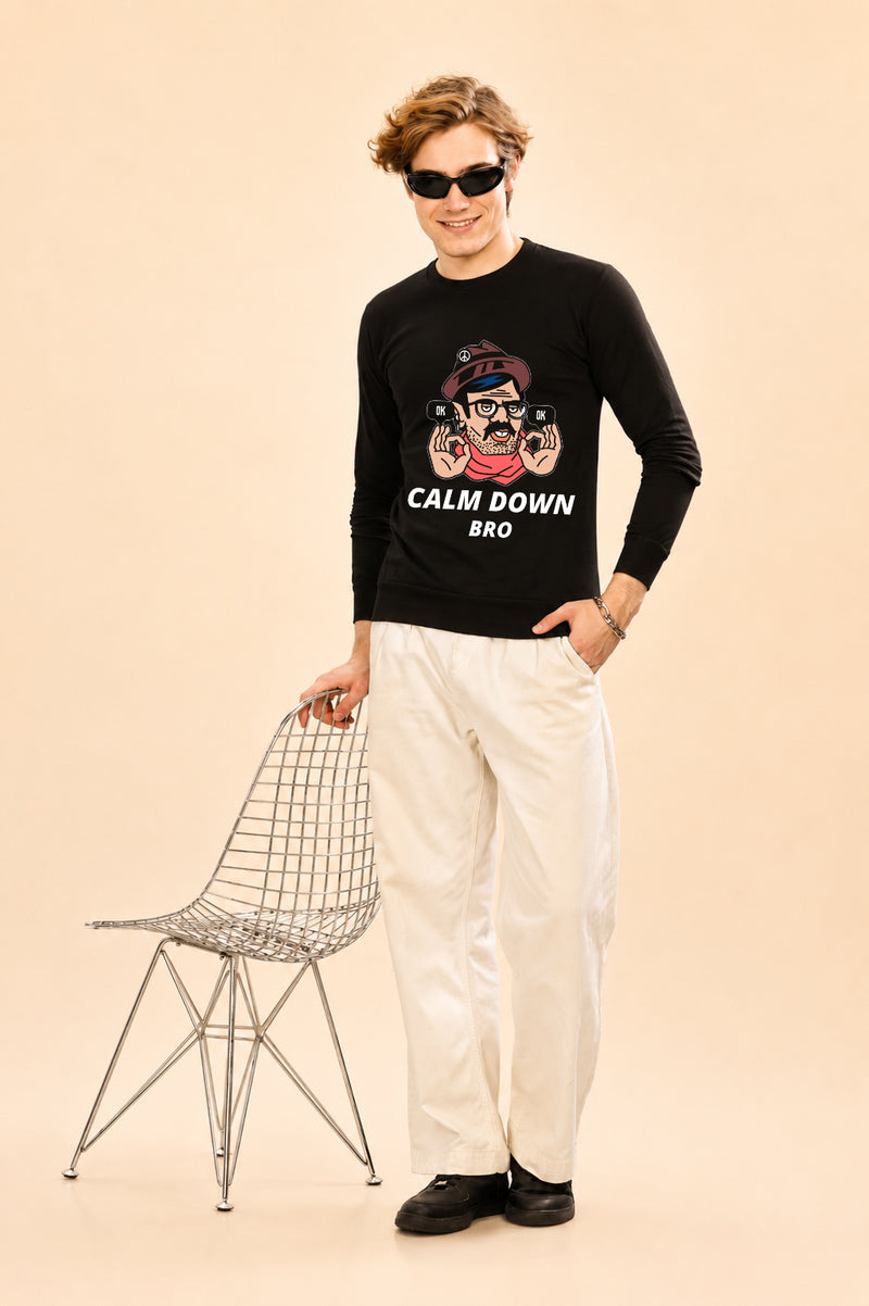 Faltu.co Calm Dawn Bro Printed Men’s Full Sleeve Premium Pure Cotton Sweatshirt
